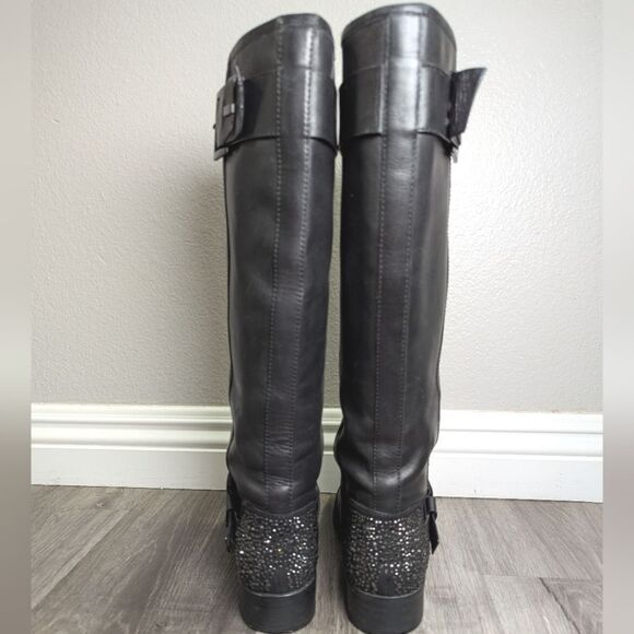Brian Atwood Diva Black leather crystal embellished knee high riding boots 6.5 - Picture 6 of 10